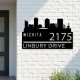 Custom Metal Wichita city skyline Metal Address Sign Hanging Address Plaque house number Yard Outdoor Sign