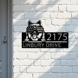 Custom Metal Keeshond dog US flag glasses Metal Address Sign House number Hanging Address Plaque Yard Sign Outdoor decor
