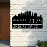 Custom Metal Cleveland city skyline Metal Address Sign Hanging Address Plaque house number Yard Outdoor Sign