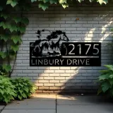Custom Metal Running horse mountain forest scene Metal Address Sign, House number, Outdoor Number Signage, Yard Sign Address Plate