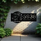 Custom Metal Farmer on tractor on US flag Metal Address Sign, House number, Outdoor Number Signage, Yard Sign Address Plate