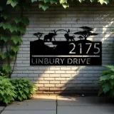 Custom Metal Safari scene african wild life Metal Address Sign, House number, Outdoor Number Signage, Yard Sign Address Plate