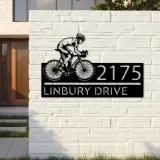 Custom Metal Cyclist biker Metal Address Sign, House number, Outdoor Number Signage, Yard Sign Address Plate