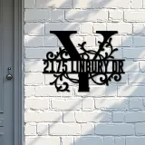 Custom Metal Floral Monogram Split Letter Y Metal Address Sign House number Hanging Address Plaque Yard Sign Outdoor decor