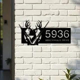 Custom Metal Deer hunting Metal Address Sign, House number, Outdoor Number Signage, Yard Sign Address Plate002