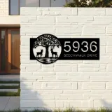 Custom Metal Leafy Tree and Couple Deer Metal Address Sign, House number, Outdoor Number Signage, Yard Sign Address Plate