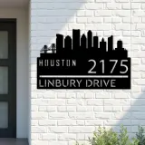 Custom Metal Houston city skyline Metal Address Sign Hanging Address Plaque house number Yard Outdoor Sign