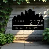 Custom Metal Raleigh city skyline Metal Address Sign Hanging Address Plaque house number Yard Outdoor Sign