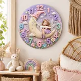 Magical Fairy on Moon Kids Room Wall Clock