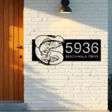 Custom Metal Walleye fishing rod bait hook Metal Address Sign, House number, Outdoor Number Signage, Yard Sign Address Plate