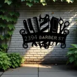 Custom Metal Barbershop Hair Stylist Barber Metal Address Sign, House number, Outdoor Number Signage, Yard Sign Address Plate