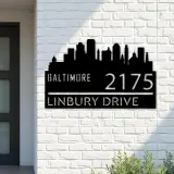 Custom Metal Baltimore city skyline Metal Address Sign Hanging Address Plaque house number Yard Outdoor Sign