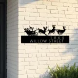 Custom Metal Santa flying in a sleigh with reindeer Metal Address Sign, House number, Outdoor Number Signage, Yard Sign Address Plate