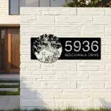 Custom Metal Tree of life with dog Metal Address Sign, House number, Outdoor Number Signage, Yard Sign Address Plate