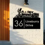 Custom Metal Train Metal Address Sign, House number, Outdoor Number Signage, Yard Sign Address Plate002