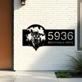 Custom Metal Wolf on full moon Metal Address Sign, House number, Outdoor Number Signage, Yard Sign Address Plate