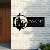 Custom Metal Haunted Castle Flying Witch Halloween Metal Address Sign House number Hanging Address Plaque Yard Sign Outdoor