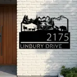 Custom Metal Forest elk deer bear scene Metal Address Sign, House number, Outdoor Number Signage, Yard Sign Address Plate