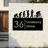 Custom Metal Cycling evolution Bicycle rider Metal Address Sign, House number, Outdoor Number Signage, Yard Sign Address Plate