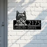 Custom Metal Cairn Terrier dog US flag glasses Metal Address Sign House number Hanging Address Plaque Yard Sign Outdoor decor