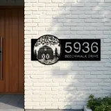 Custom Metal Tree and Farm in Pine Forest Scene Metal Address Sign, House number, Outdoor Number Signage, Yard Sign Address Plate