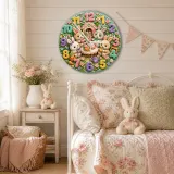 Bunny Tea Party Garden Kids Room Wall Clock