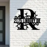 Custom Metal Floral Monogram Split Letter R Metal Address Sign House number Hanging Address Plaque Yard Sign Outdoor decor