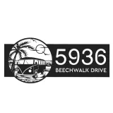 Custom Metal Palm Trees and Camper Van on Sea Beach Metal Address Sign, House number, Outdoor Number Signage, Yard Sign Address Plate