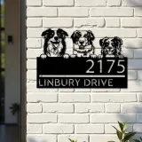 Custom Metal Australian shepherd dogs puppy Metal Address Sign House number Hanging Address Plaque Yard Sign Outdoor decor