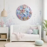 Magical Mermaid And Dolphin Under The Sea Kids Room Wall Clock