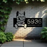 Custom Metal Turkis Angora Cute peeking cat Metal Address Sign, House number, Outdoor Number Signage, Yard Sign Address Plate