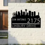Custom Metal San Antonio city skyline Metal Address Sign Hanging Address Plaque house number Yard Outdoor Sign