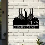 Custom Metal New York Statue of liberty city skyline Metal Address Sign Hanging Address Plaque house number Yard Outdoor Sign