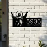 Custom Metal Jesus Christ Metal Address Sign House number Hanging Address Plaque Yard Sign Outdoor