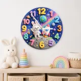 Astronaut Bunny Space Kids Room Wall Clock