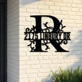 Custom Metal Floral Monogram Split Letter R Metal Address Sign House number Hanging Address Plaque Yard Sign Outdoor decor