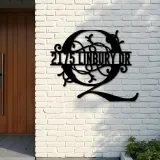 Custom Metal Floral Monogram Split Letter Q Metal Address Sign House number Hanging Address Plaque Yard Sign Outdoor decor