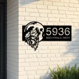 Custom Metal Wolf howling on full moon Metal Address Sign, House number, Outdoor Number Signage, Yard Sign Address Plate001