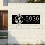 Custom Metal Compass globe world map Metal Address Sign, House number, Outdoor Number Signage, Yard Sign Address Plate