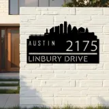 Custom Metal Austin city skyline Metal Address Sign Hanging Address Plaque house number Yard Outdoor Sign