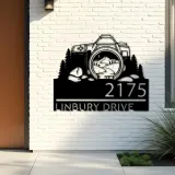 Custom Metal Camera mountain scene photography Metal Address Sign, House number, Outdoor Number Signage, Yard Sign Address Plate