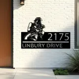 Custom Metal Fireman fire fighter Metal Address Sign, House number, Outdoor Number Signage, Yard Sign Address Plate