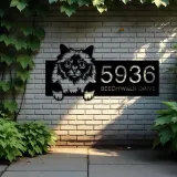 Custom Metal Holy Burma Cute peeking cat kitten Metal Address Sign, House number, Outdoor Number Signage, Yard Sign Address Plate