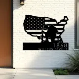 Custom Metal Soldier American Flag Patriotic Army Metal Address Sign, House number, Outdoor Number Signage, Yard Sign Address Plate