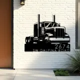 Custom Metal Trucker semi truck driver Metal Address Sign, House number, Outdoor Number Signage, Yard Sign Address Plate
