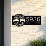 Custom Metal Leafy Tree and Couple Horses Metal Address Sign Custom Hanging Address Plaque House number Yard Sign Outdoor Sign