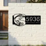 Custom Metal Salmon fishing rod bait hook Metal Address Sign, House number, Outdoor Number Signage, Yard Sign Address Plate