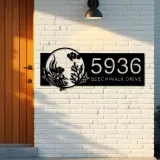 Custom Metal Fish sea life Metal Address Sign, House number, Outdoor Number Signage, Yard Sign Address Plate001