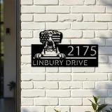 Custom Metal Boxer dog US flag glasses Metal Address Sign House number Hanging Address Plaque Yard Sign Outdoor decor