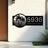 Custom Metal Palm tree sunset Metal Address Sign, House number, Outdoor Number Signage, Yard Sign Address Plate